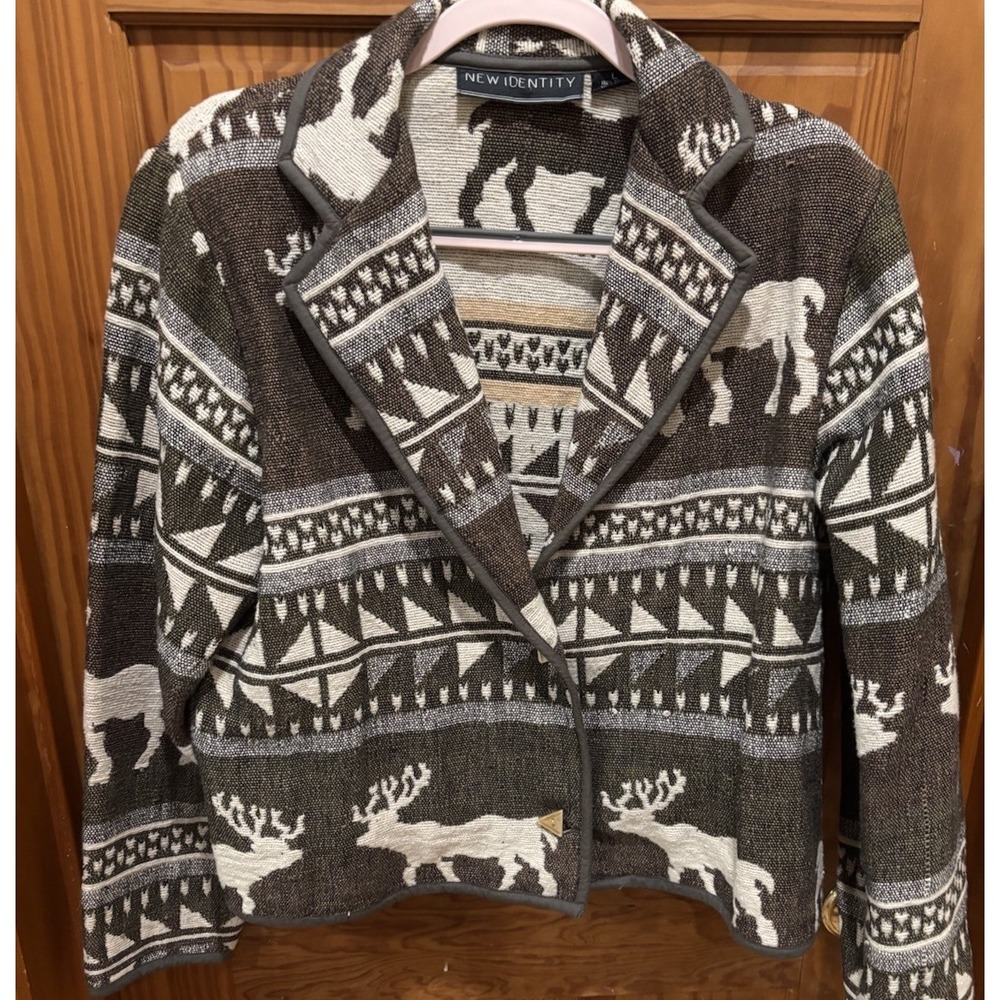 VTG 90's New Identity Southwestern Tapestry Jacket Deer Elk Blazer Cabin Large
